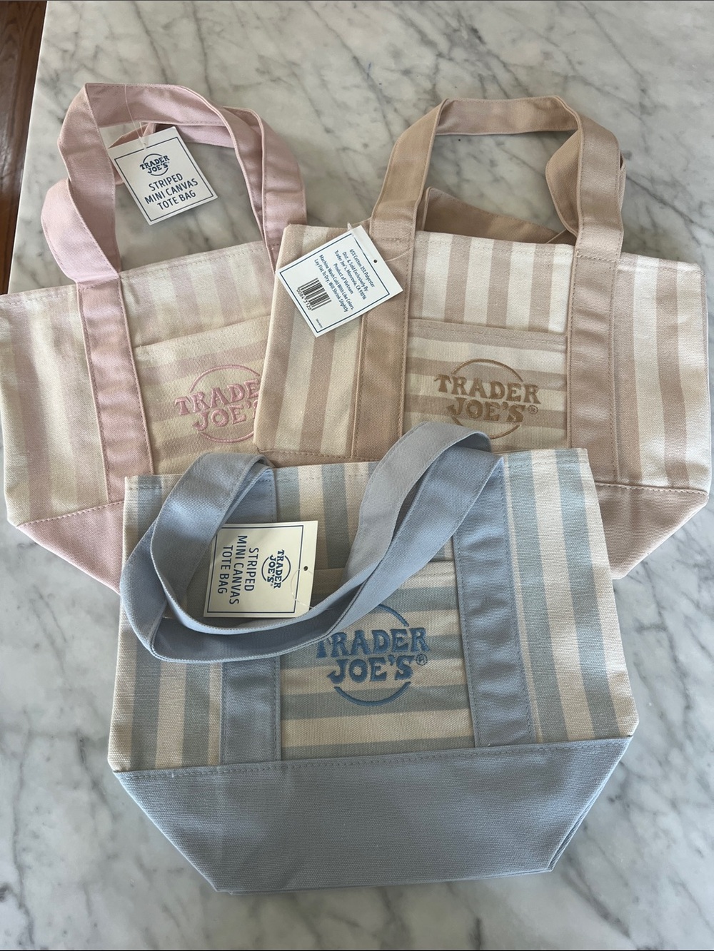 Lot of Trader Joe's Striped Canvas Totes — Pastel Stripes *will not separate*